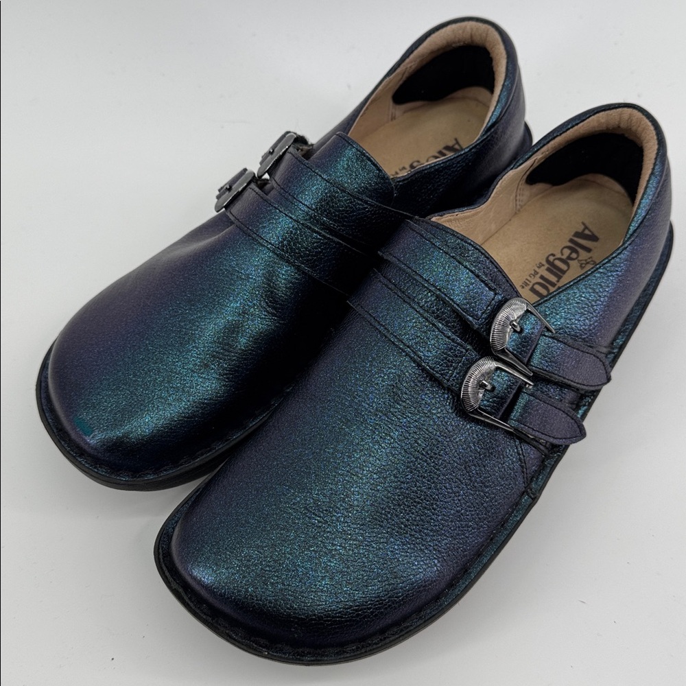 Alegria Alli Starlit Blue Leather
Clogs Wedge Loafers Mules EU 42 US 11.5-12